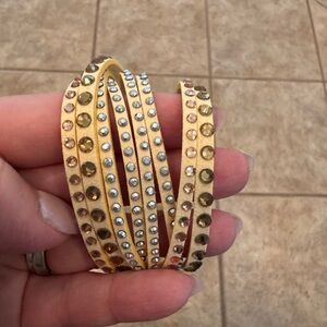 Faux Tan Leather & RhinestonesWrap Fashion Bracelet
